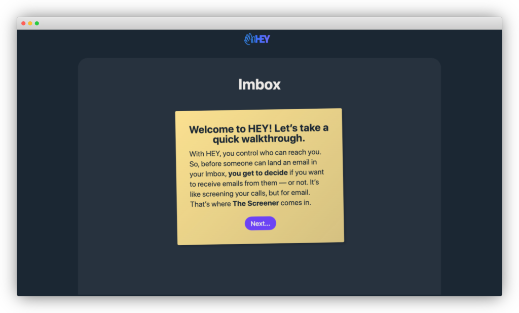 Hey's welcome message