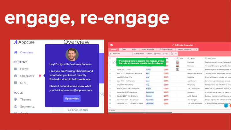 Example of in-app messages to engage or re-engage with customers
