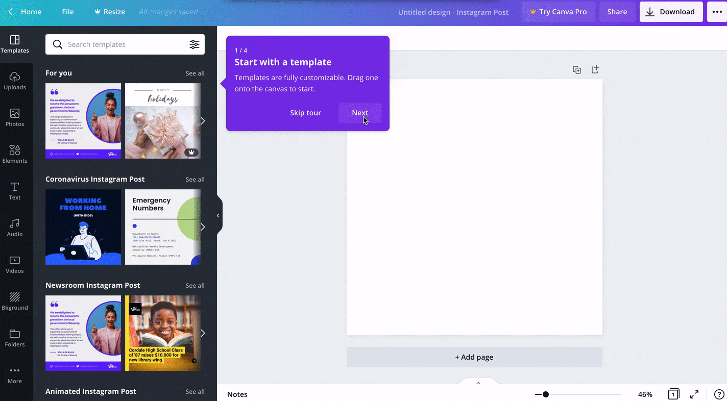 Canva product tour user onboarding experience