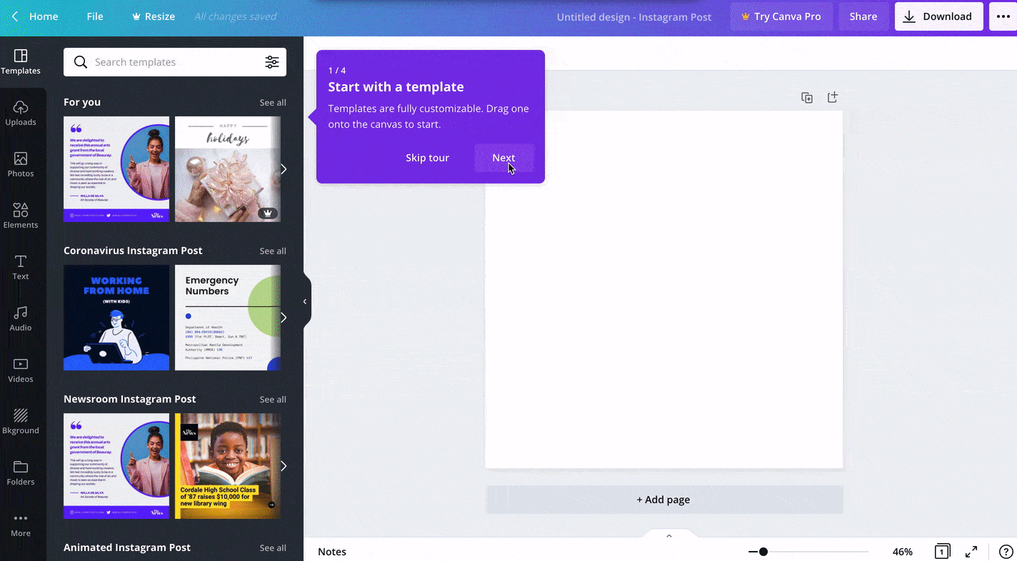 Canva product tour SaaS user onboarding