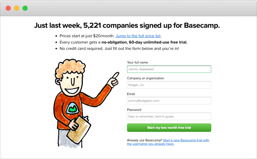 Basecamp pointer image SaaS user onboarding