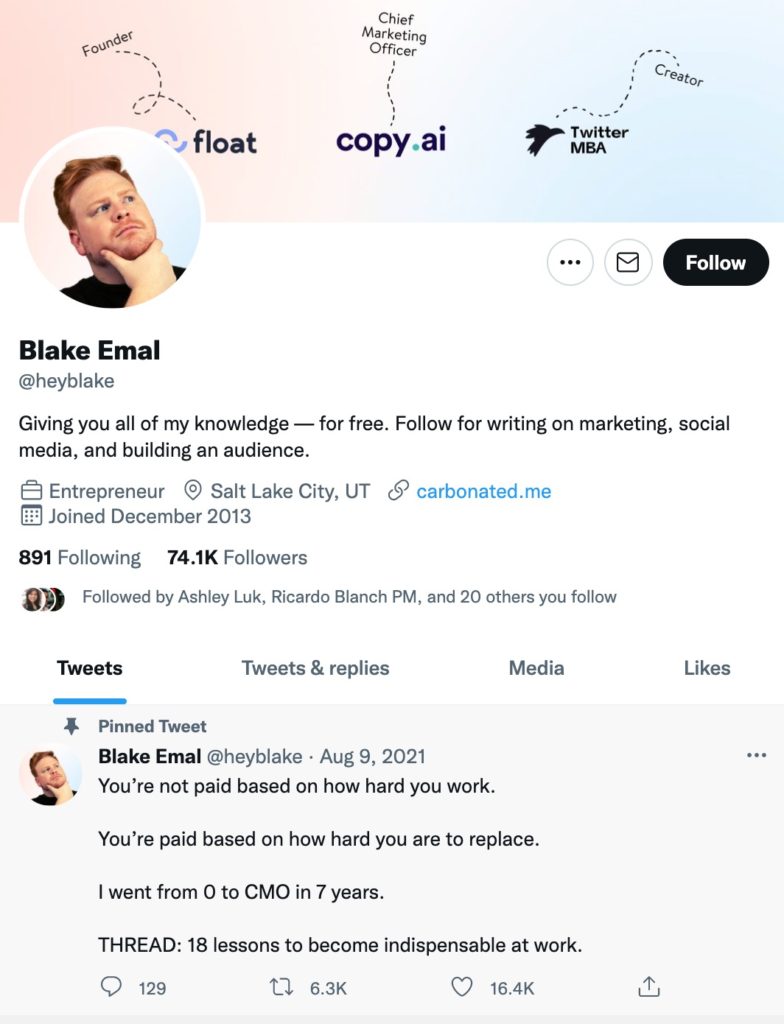 Blake Email Tweet-You're not based on how hard you work, but how hard you are to replace