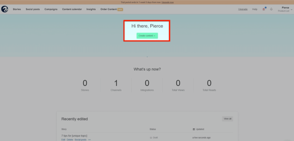Storychief user onboarding example empty states