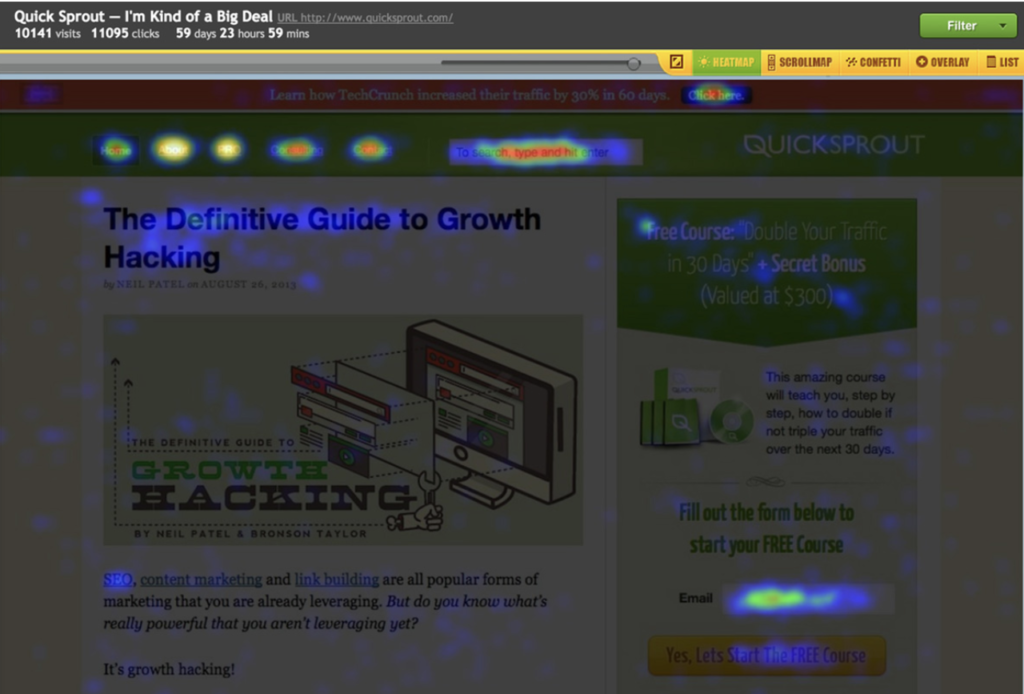 Crazy Egg Heat-mapping Tool Crazy Egg's heat-mapping tool available in their 30-day Time-Based Free Trial Product-led growth model.