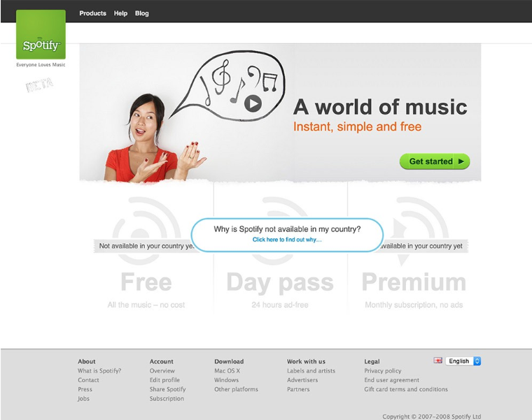 Spotify's Old School Landing Page Spotify was an early adopter of the Freemium Model, and it popularized the product-led growth model with its continuing success.