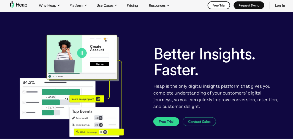 Heap homepage: Better Insights. Faster.
