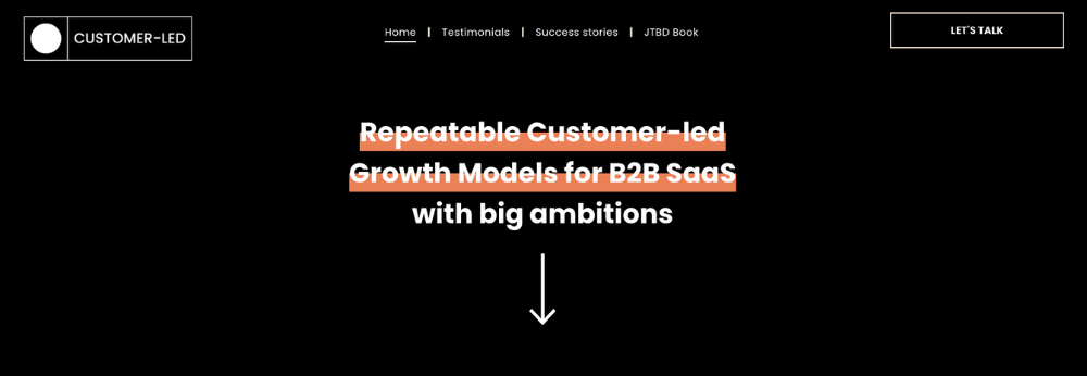 SaaS marketing agency website homepage for Customer-Led