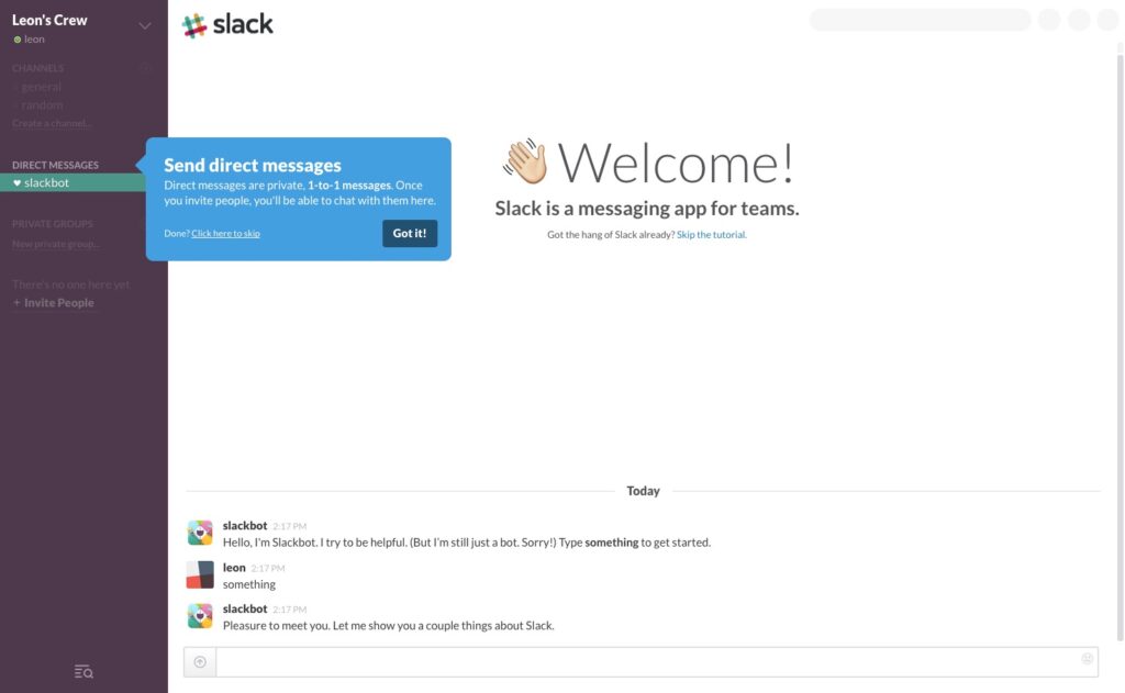 Slack user onboaridng tool tip